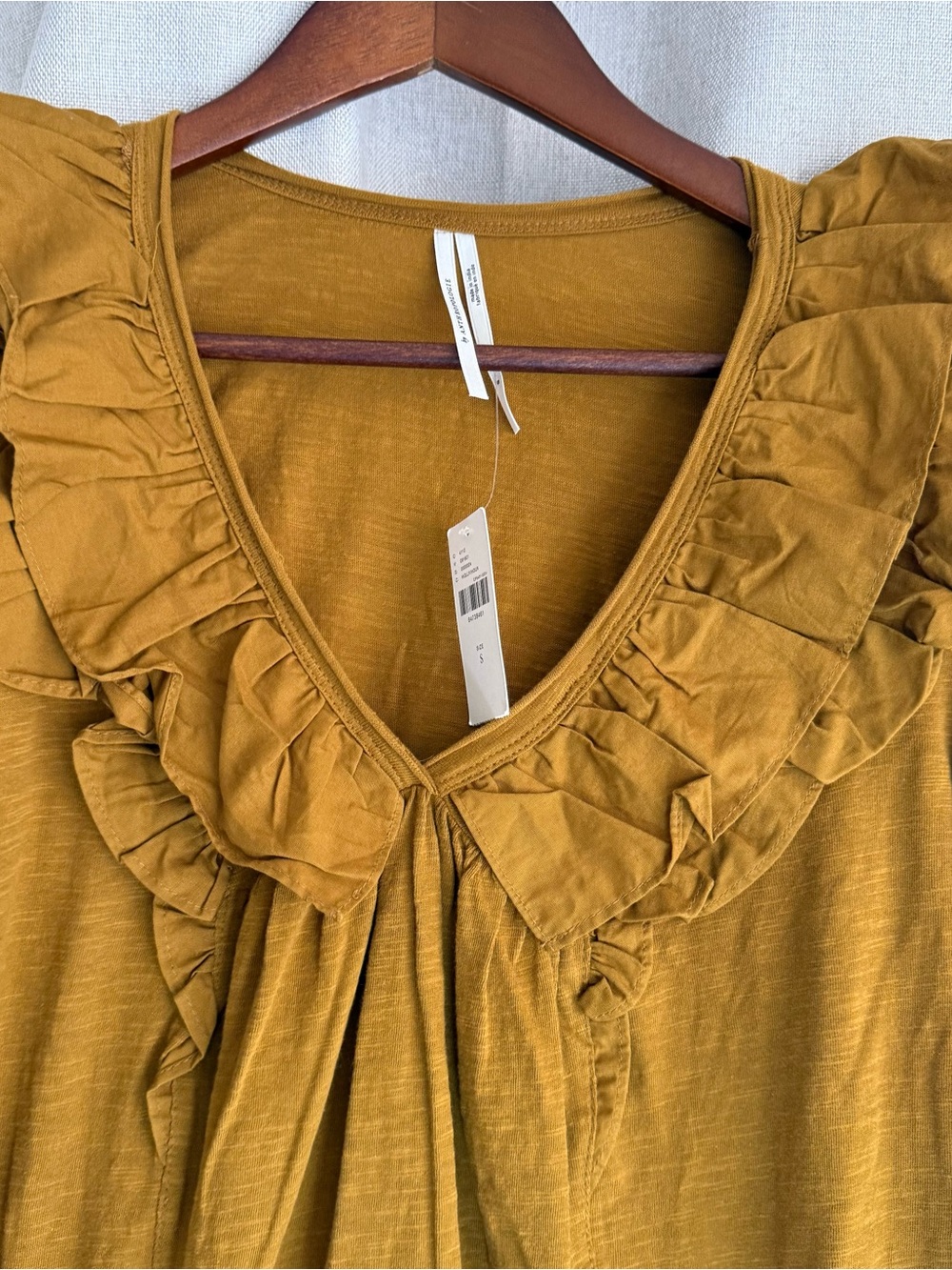 Anthropologie Mustard Yellow Ruffle Puff Sleeve Blouse Top Holly Cotton NWT S - Picture 7 of 7